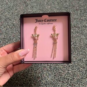 JUICY COUTURE Pink & Gold Rhinestone Bumble Bee Insect Dangly Long Cute Earrings